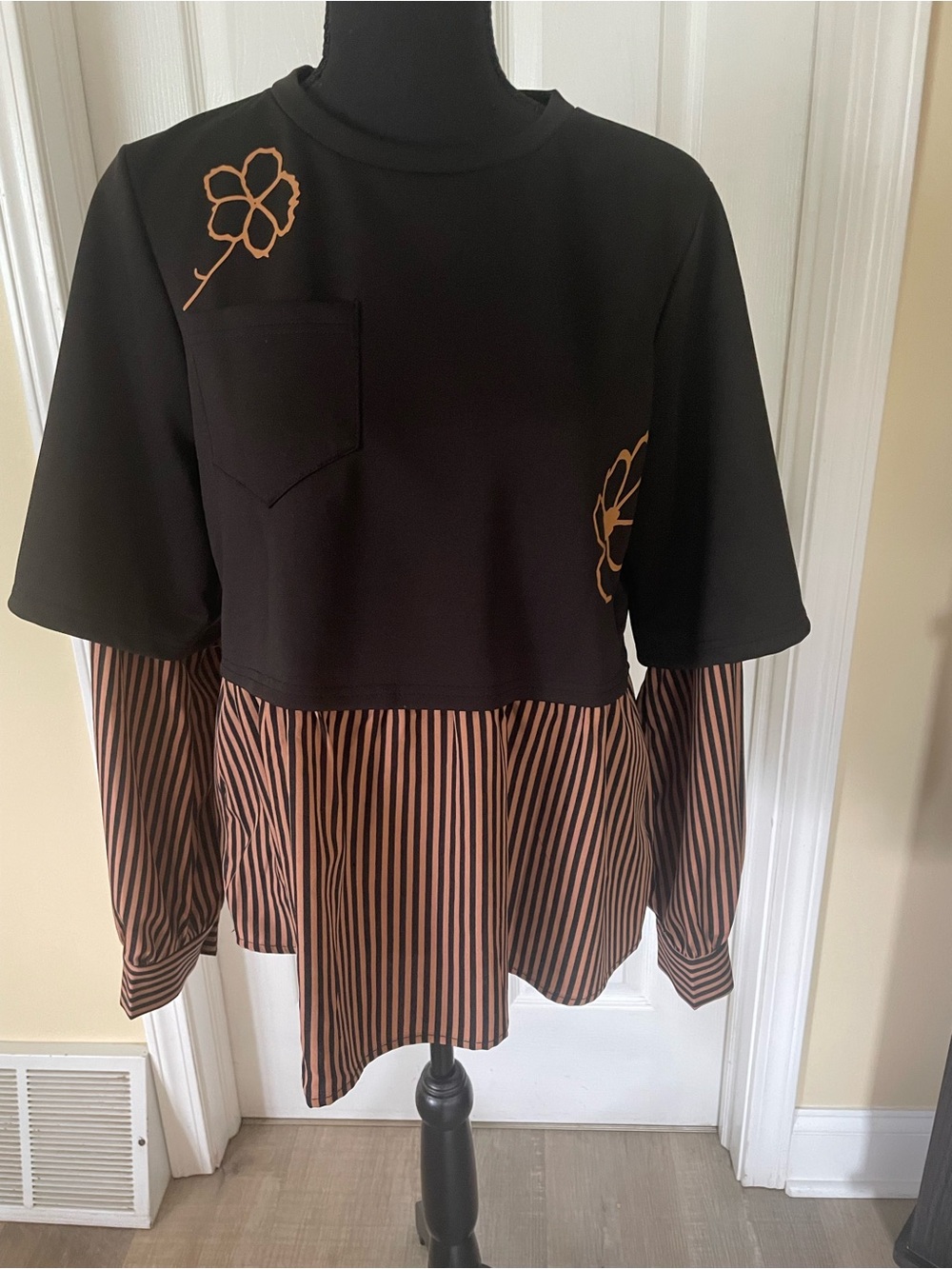 Striped Brown and Black layered sweatshirt top